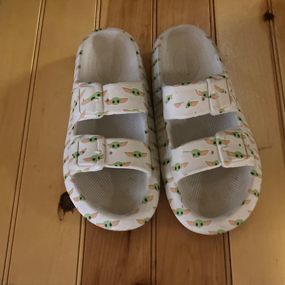 Kids White and Green Sandals